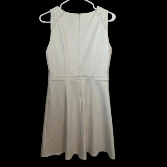 Ann Taylor Ponte Knit Crochet Dress Sleeveless Fit and Flare Cream Sz 6 - Picture 6 of 15
